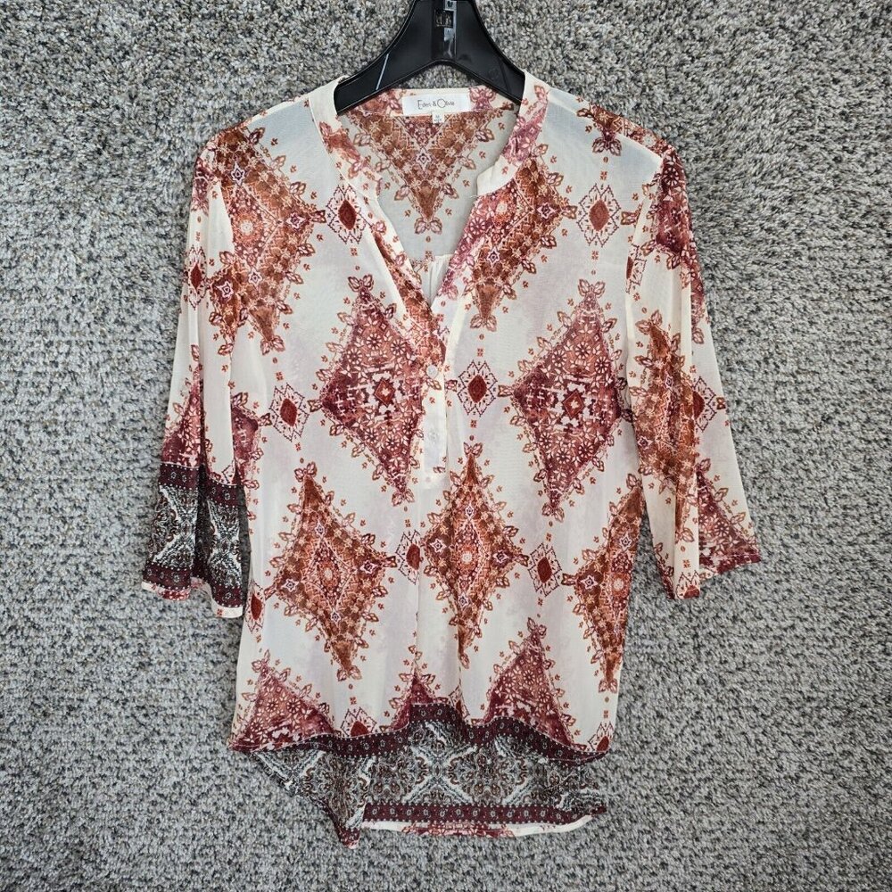 Eden & Olivia Top Womens Medium Pink Mesh Blouse 3/4 Sleeve Popover Ladies‎